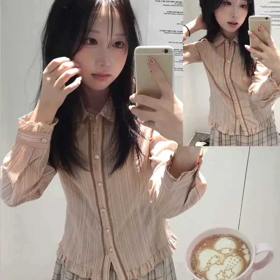 스윙잉서울 밀키코일 복숭아 라떼 프레피 빈티지 코디 세트 라떼갸루 엑시즈팜깔