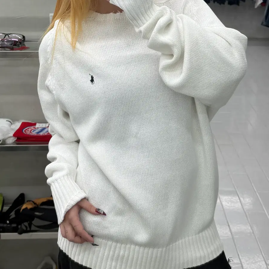 (XL) 폴로 랄프 로렌 90s 화이트 코튼 라운드 니트
