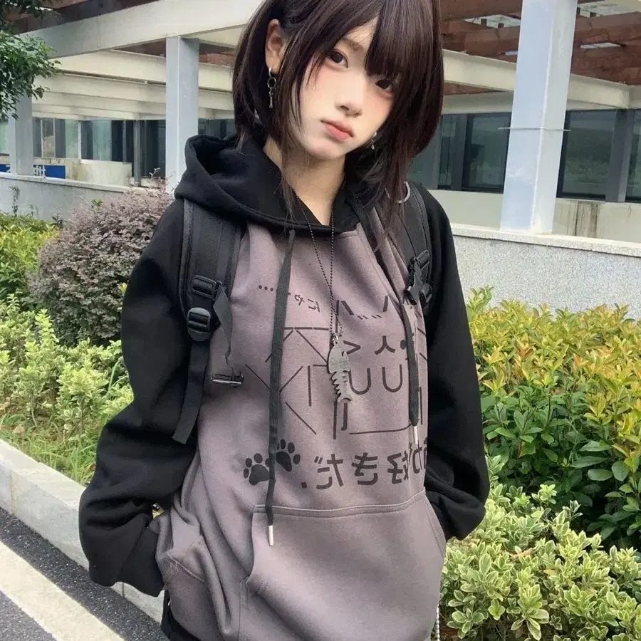 고양이 패션 레이어드 후드티