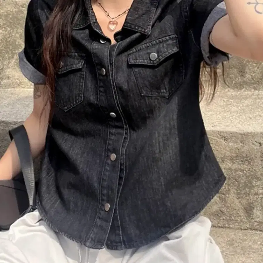 데님 셔츠 블랙