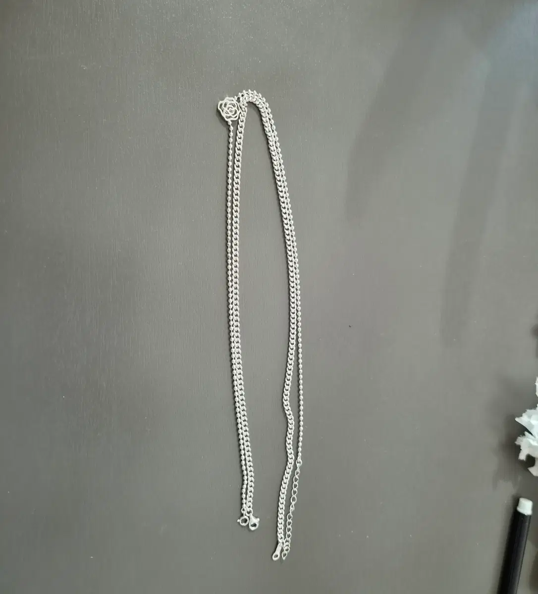 로즈 팬던트 실버 목걸이,체인모걸이 일괄 43cm
