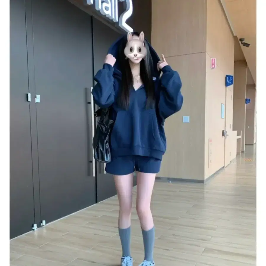 루즈핏 후드티 반바지 세트