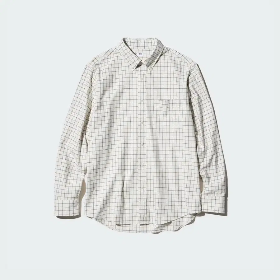유니클로 (UNIQLO) 플란넬 셔츠 긴팔 레귤러 칼라 체크 오프화이트 XL