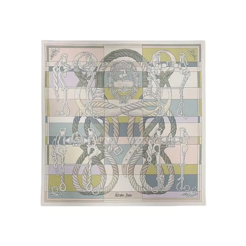 에르메스 Della Cavalleria 실크 여성 스카프 45 블랑 베르 H892813S 23