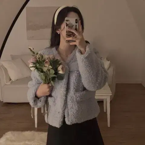 뽀글이 소라 크롭 숏 양털 덤블 부클 자켓 브이넥 코트 데이트룩