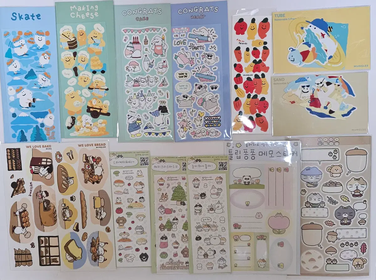 다꾸 스티커 14개 메모지 5종 일괄 스꾸 뭉글리 덩이나라 빵 치즈 파프리카 고양이