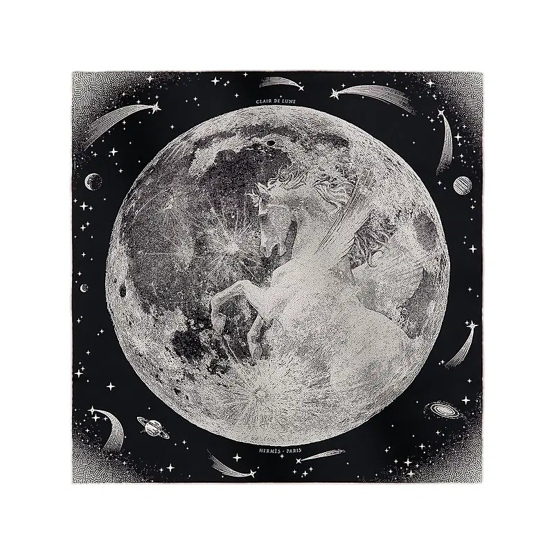 에르메스 끌레어 드 룬 Clair de Lune 실크 여성 스카프 70 까레 누아 블랑 H983795S 02