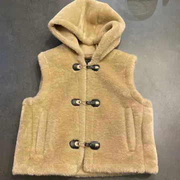 ZARA 인조 모피 후드 부착 베스트 베이지