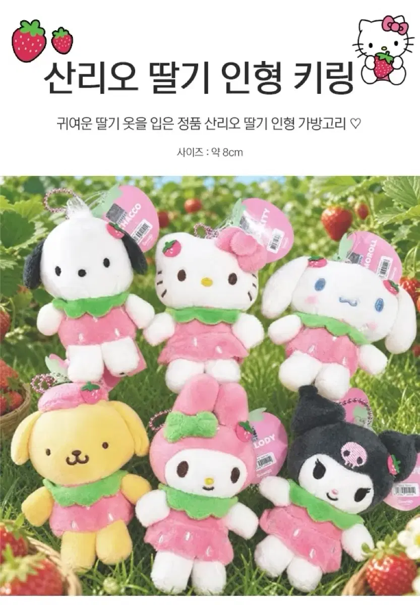 산리오 헬로키티 딸기 인형 키링 8cm