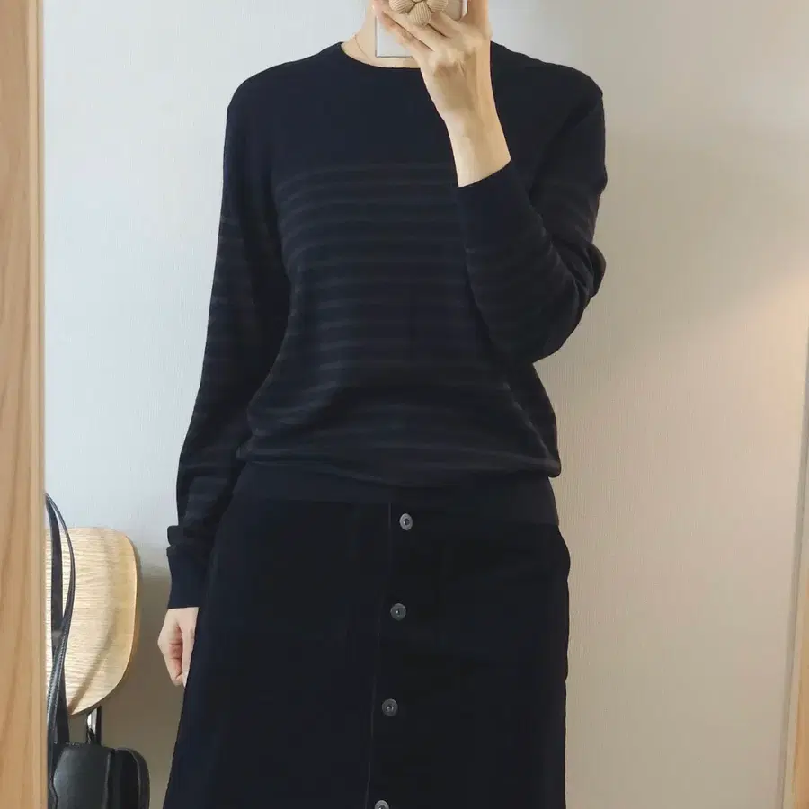 (S)유니클로 남성 여성 라운드넥 스트라이프 긴팔 니트