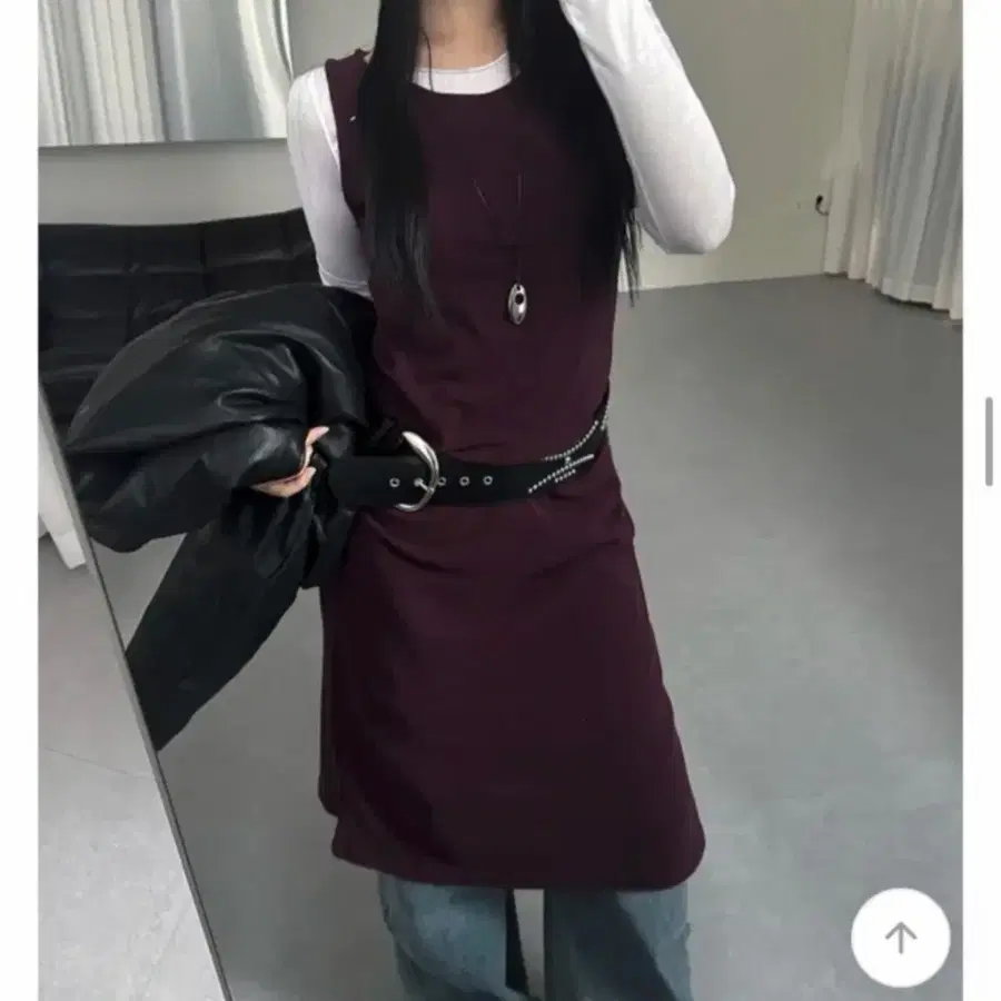 레드진 핀턱 미디 레이어드 원피스 (와인)