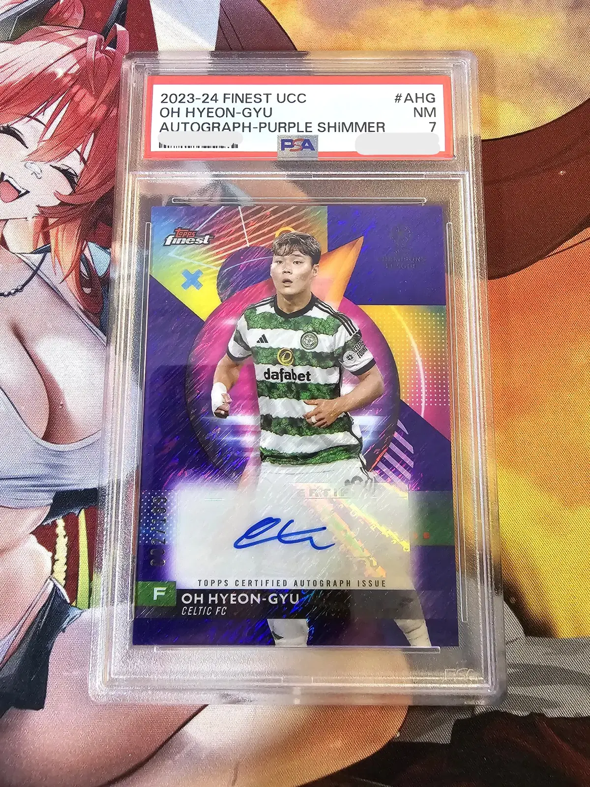 탑스 TOPPS , [PSA 7 / 199장 한정] 오현규 친필사인 카드 Topps Finest Purple Shimmer 오토