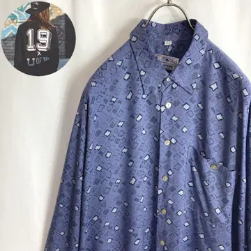 구제 의류 올 패턴 셔츠 긴팔 아트 패턴 쉘 버튼 코튼 보라색 2XL