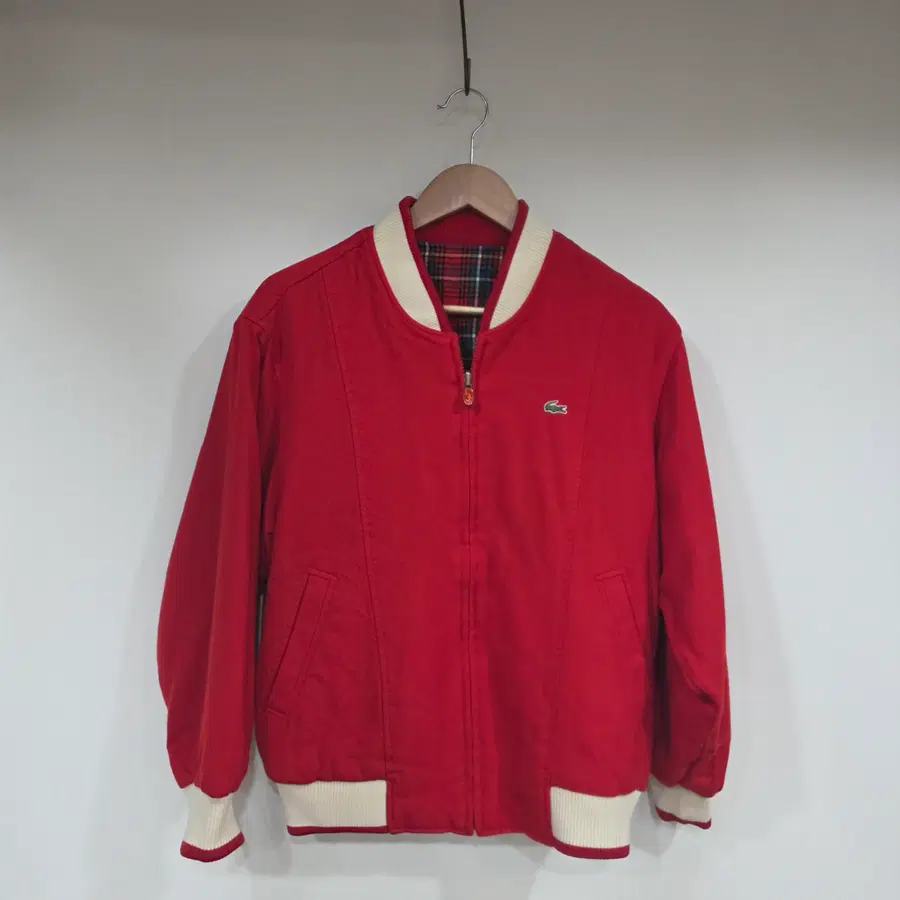 라코스테(LACOSTE) 빈티지 울 100% 양면(리버시블) 타르탄 체크 블루종 자켓