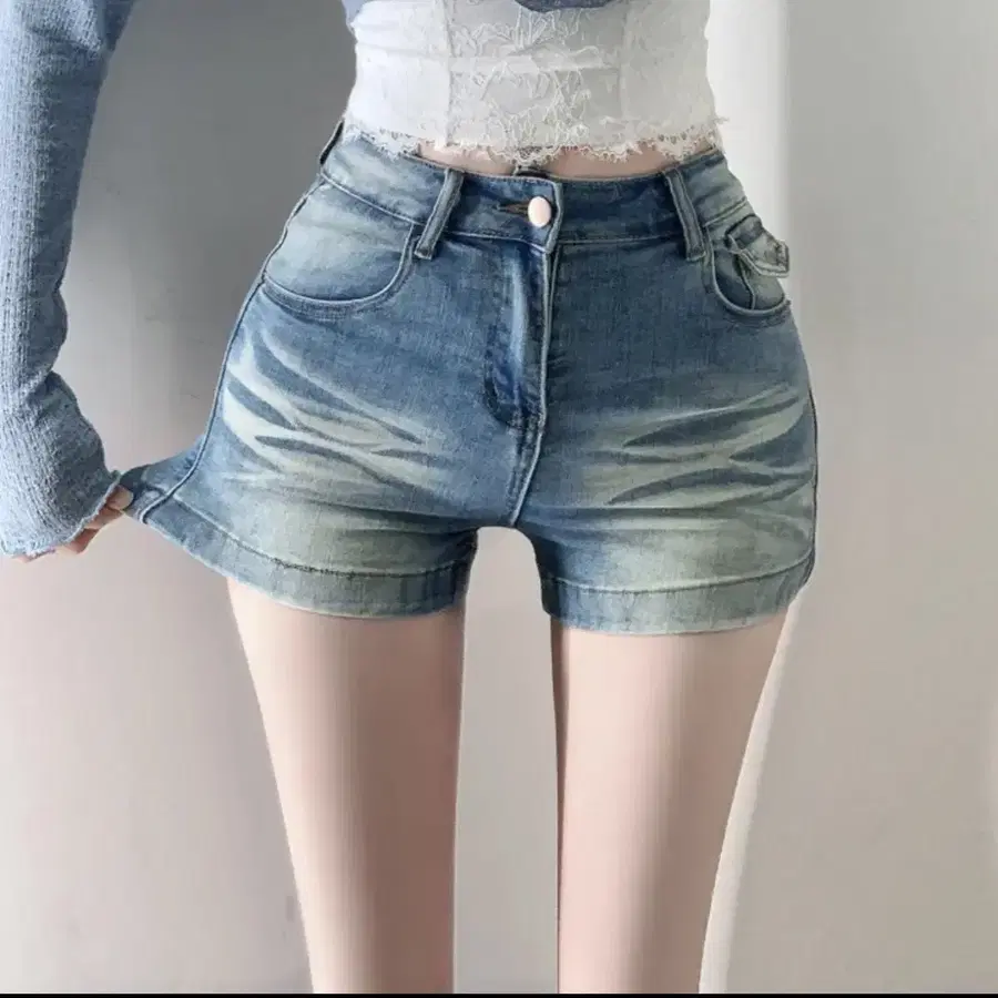 새상품) 주름워싱 힙포켓 골반패드 골반뽕 청반바지 숏팬츠