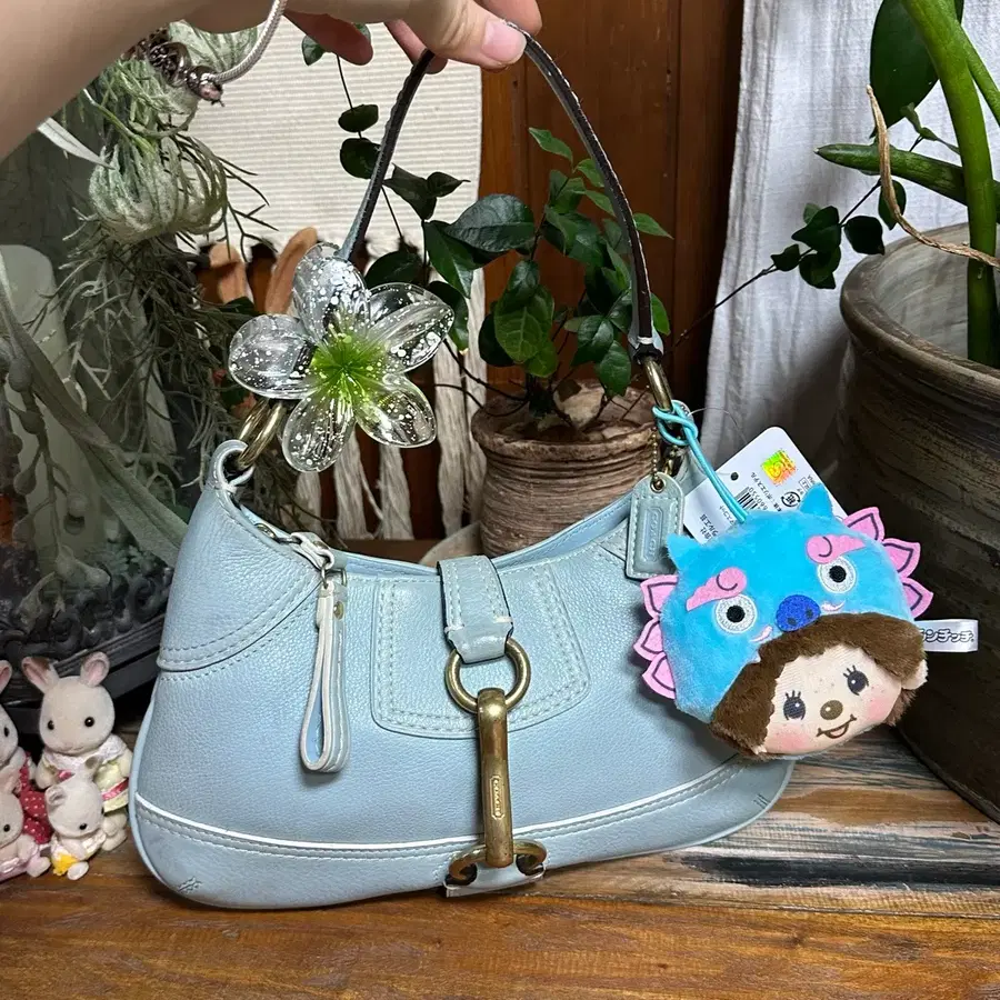 <희귀> 올드 코치 파스텔 블루 하늘색 햄튼 숄더백