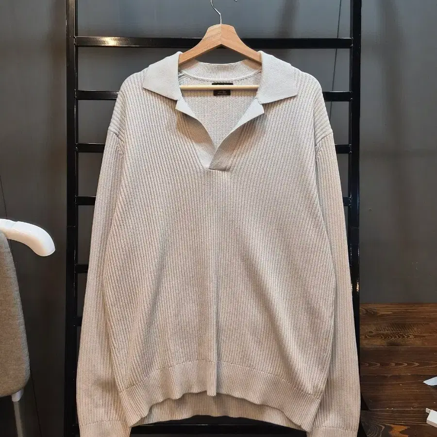 [XL] 마시모두띠 Massimo Dutti 코튼 립 조니칼라 카라 니트 4.9