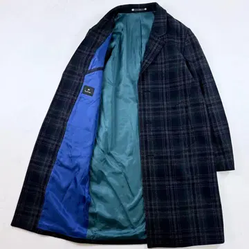 극미품 폴스미스 체스터 코트 체크 무늬 울 XL 블랙