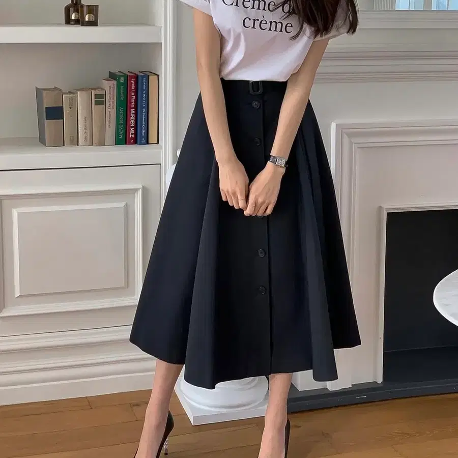 [새상품]지수다움 가든 트렌치 스커트 네이비 S