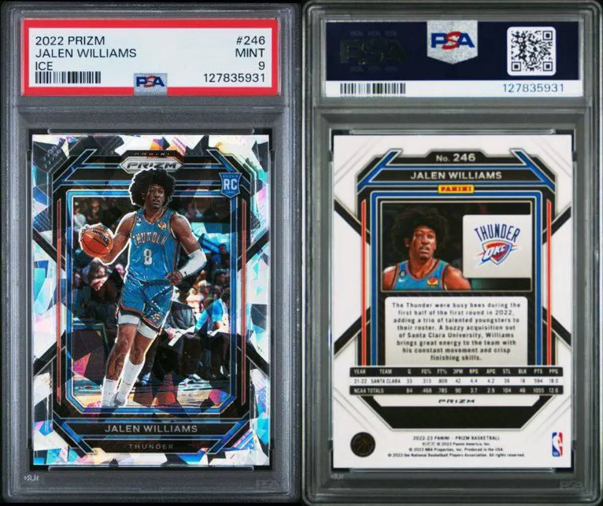 [루키] 오클라호마시티 제일런 윌리엄스 루키 아이스크랙 PSA9 프리즘 NBA 농구 카드