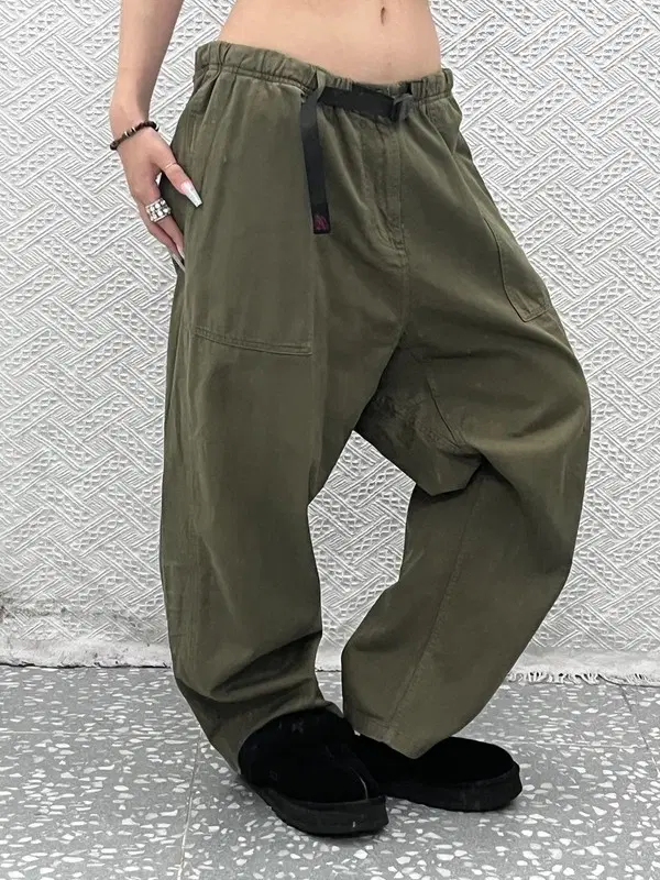 그라미치 캐주얼 빈티지 말차카키 빅사이즈 벨티드 코튼팬츠 XXL C15169