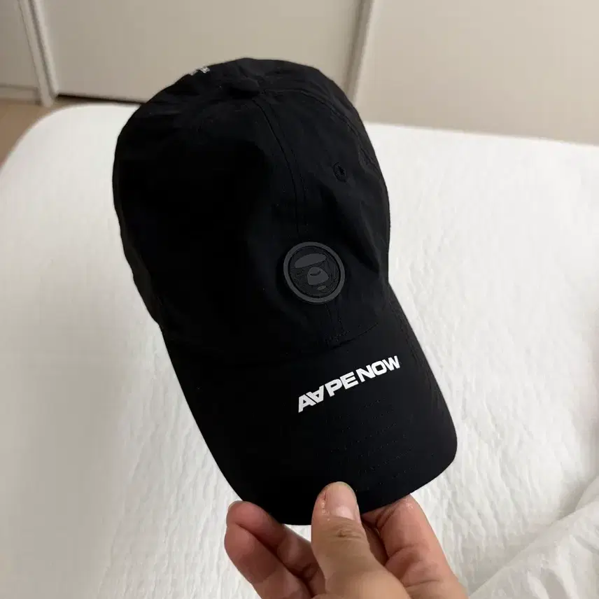 AAPE NOWボールキャップブラックナイロンAAPENOW Moonface Logo Patch Cap販売！