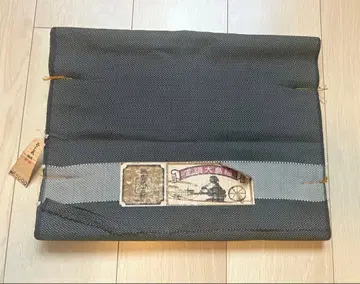 미사용 순수 실크 오시마 명주 옷감 폭 39cm 증서 포함 네이비 격자무늬