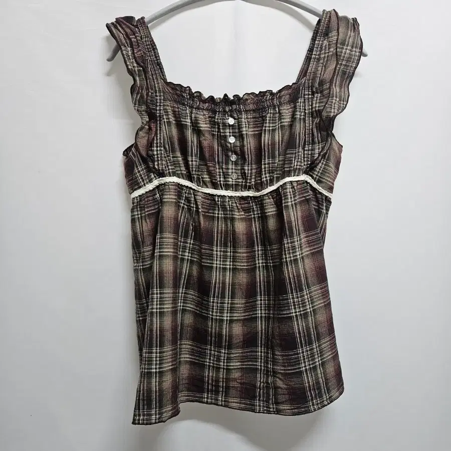 Japan Vintage 모리걸 슬리브리스 체크 레이어드 블라우스 F