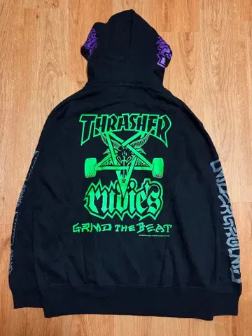 [레어] RUDIES x THRASHER 콜라보 지퍼 후드티 XL