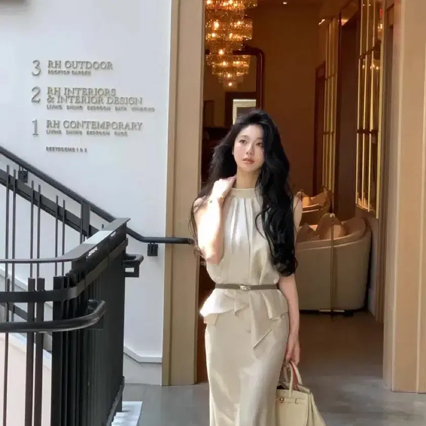 수입의류 새틴 벨트 투피스 세트 원피스