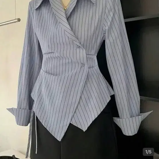 여성 스트라이프 랩 셔츠