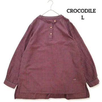 CROCODILE 크로커다일 체크 무늬 밴드 카라 튜닉 셔츠 L
