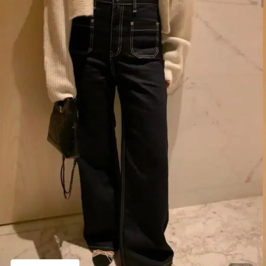 포스터 뉴 생지 포켓 와이드 팬츠 진청 데님