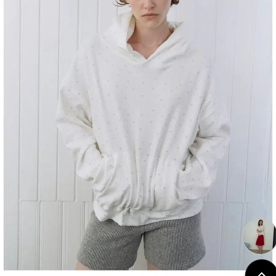 위드아웃썸머 Floral waffle hoodie_ivory