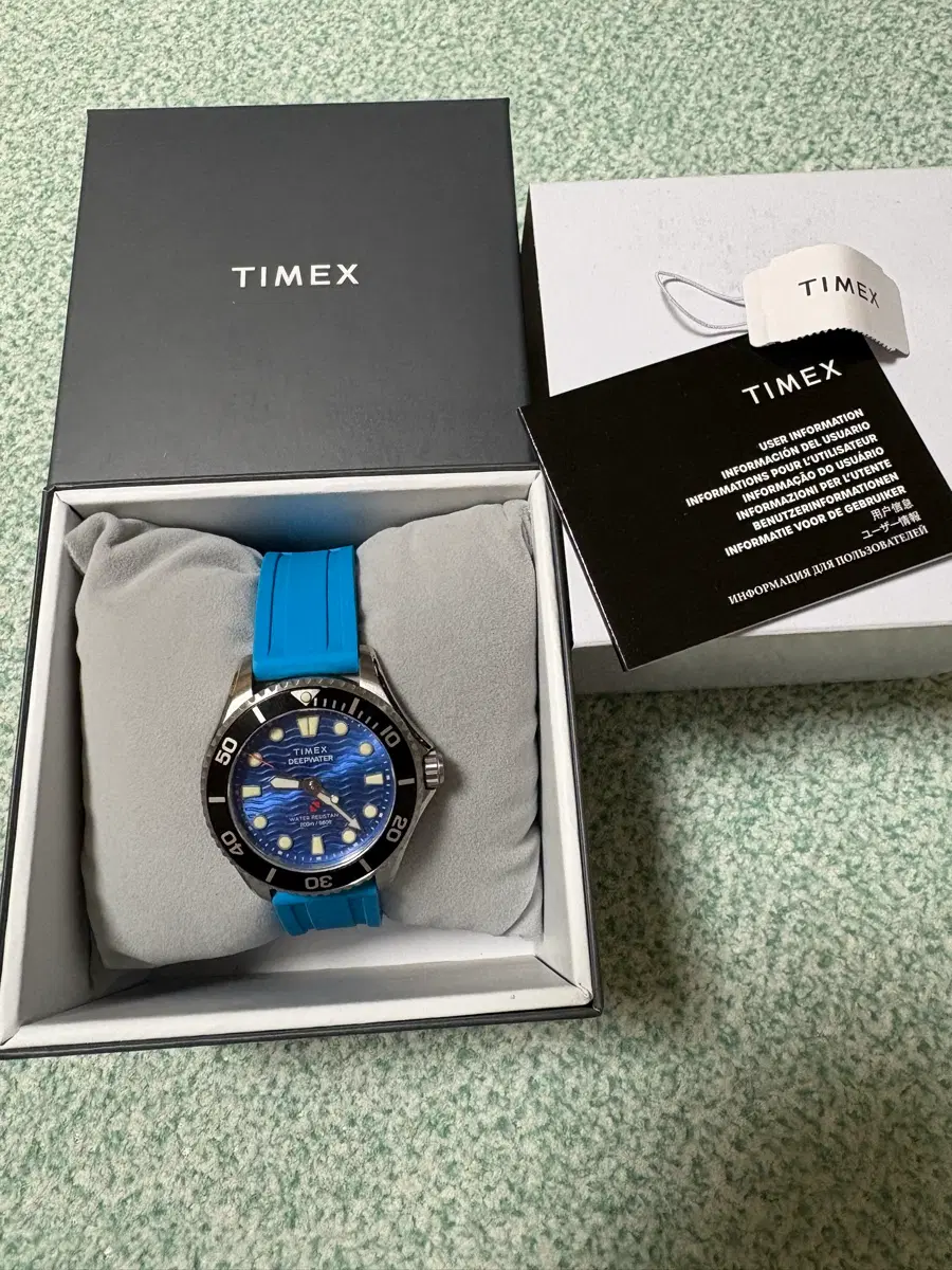 타이맥스 딥워터 메리디안200 HNBR 다이버시계 38mm 아쿠아마린