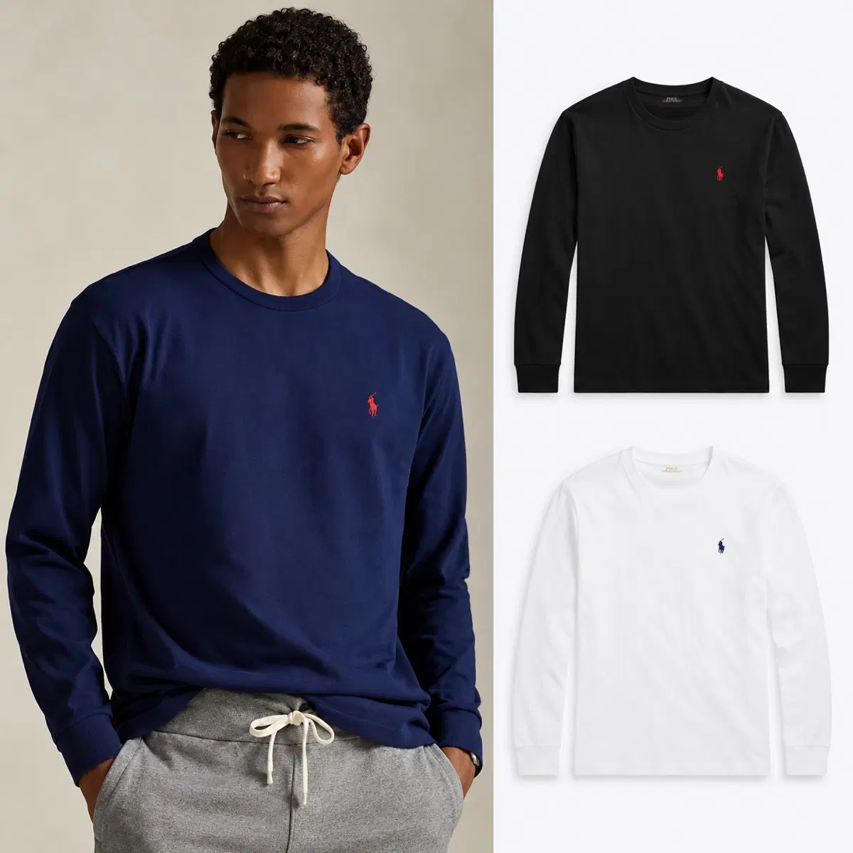 New product#Polo Ralph Lauren heavyweight black/navy/white long sleeve long-sleeved t-shirt sealed new product