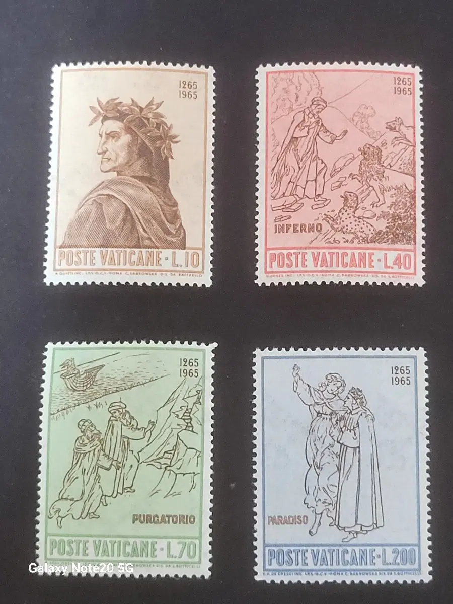 1965년 이탈리아 대시인 단테탄생 700주년기념 우표4종 세트Dante Alighieri