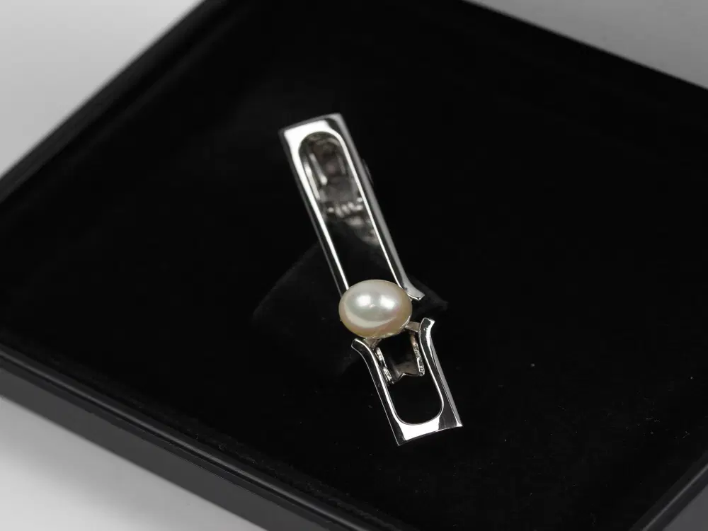 미키모토 천연진주 A등급 실버 은 4.2cm 남자 명품 넥타이핀 MIKIMOTO