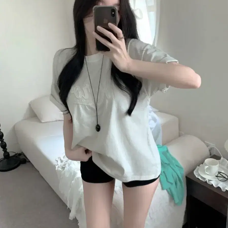 카이로 피그먼트 워싱 자수 티