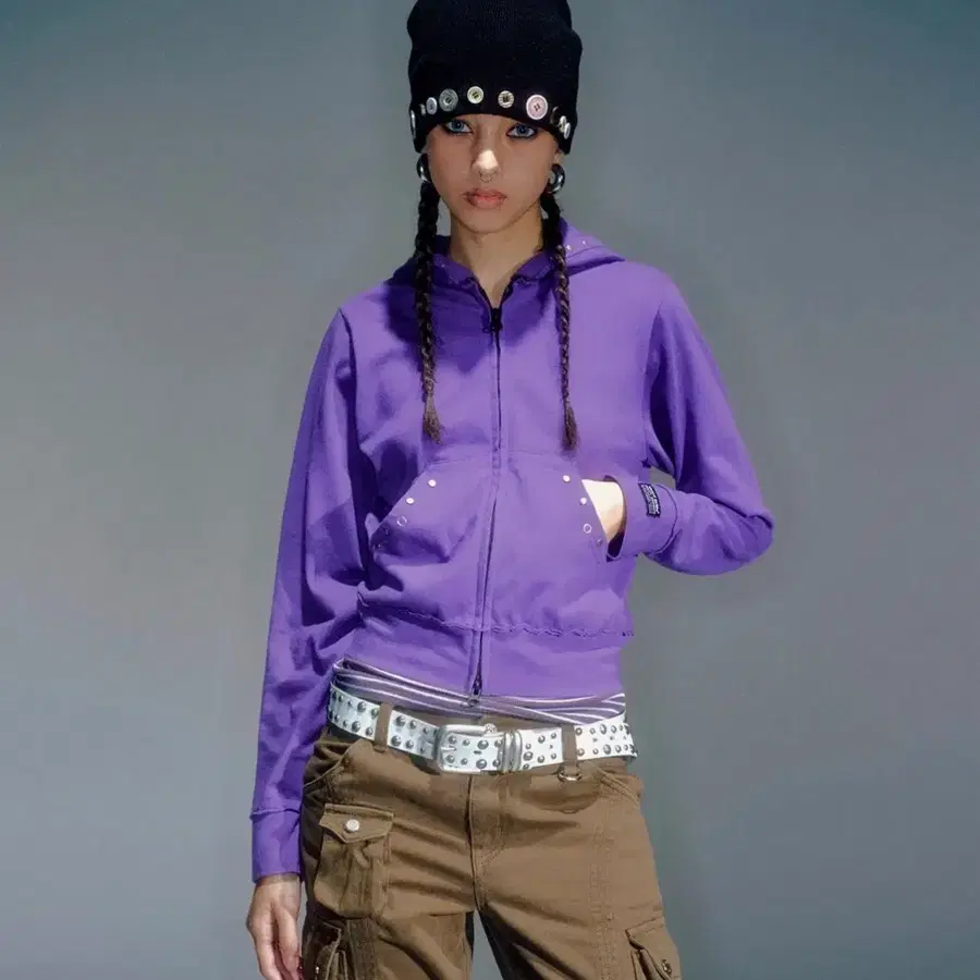 베이컨트 아카이브 WOMEN CAPPY STUD HOODIE ZIP-UP PURPLE