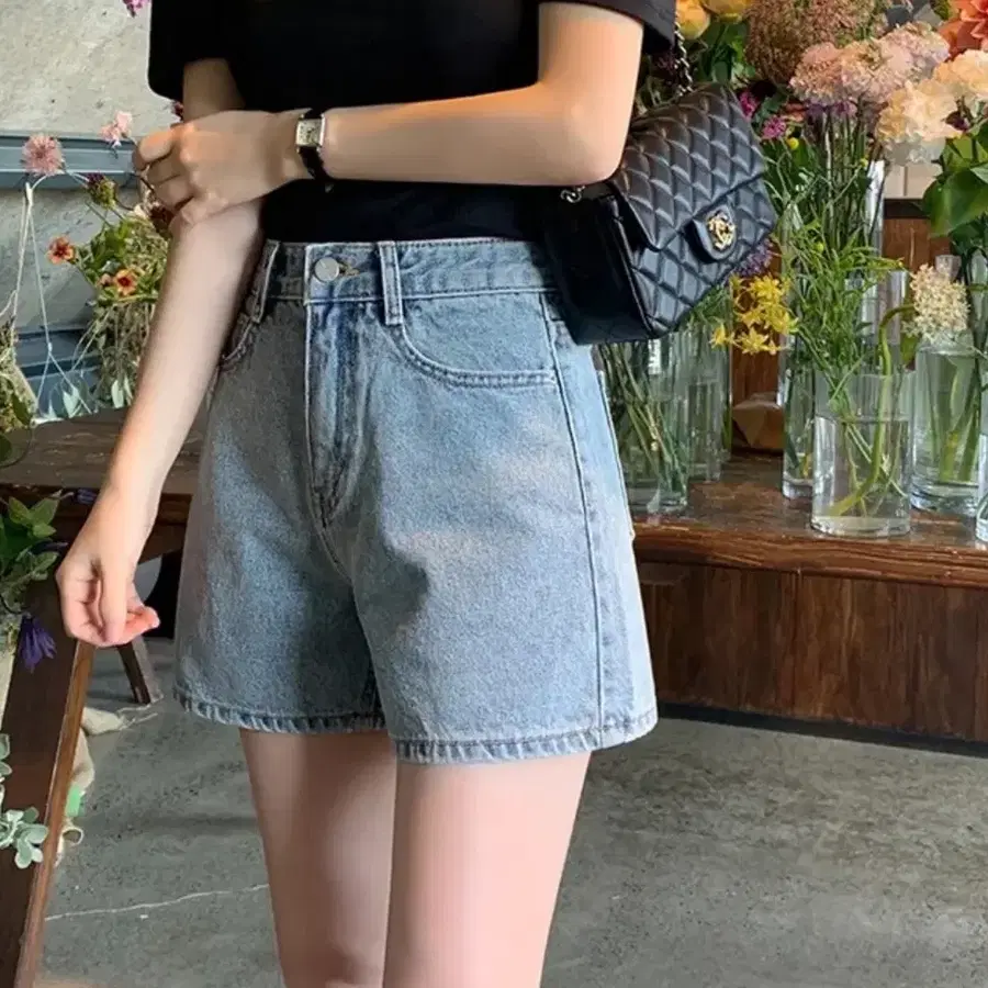 에이블리 파스텔타임 워싱 청반바지 하프 숏 데님 팬츠 m 새상품