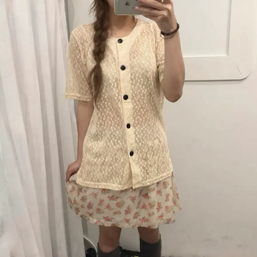 Palls Pyra 모리걸 하구미 플라워 펀칭 가디건