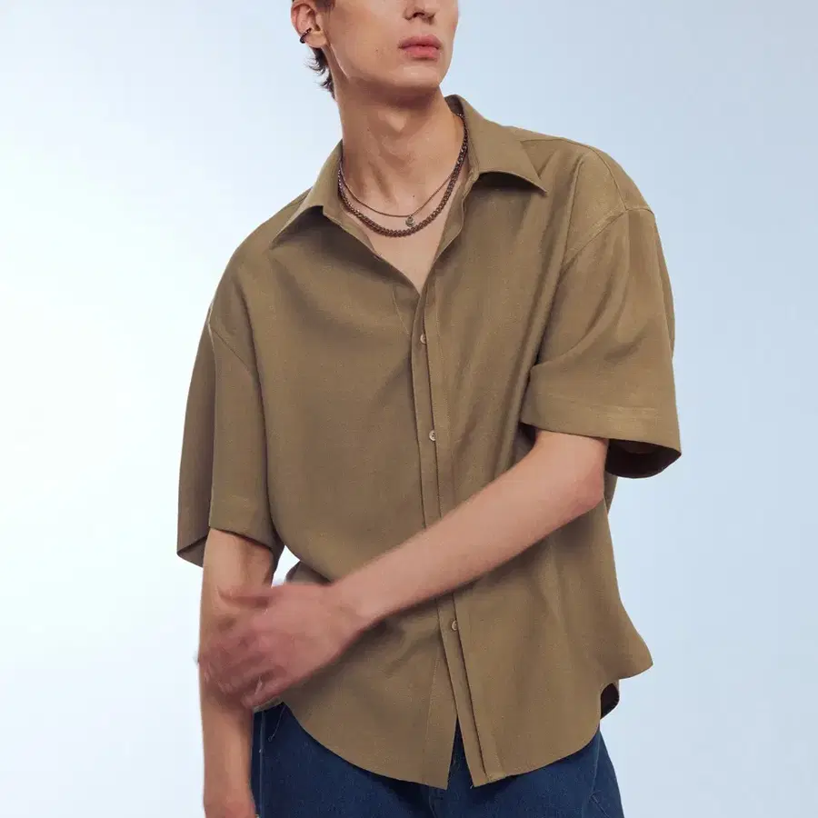 엘무드 밤부 하프 반팔 셔츠 우드 베이지 46