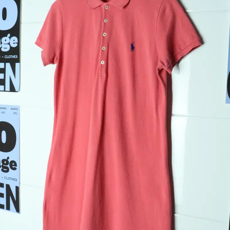 W(L-XL) 폴로 랄프로렌 반팔 카라 티셔츠 원피스 핑크-H39957