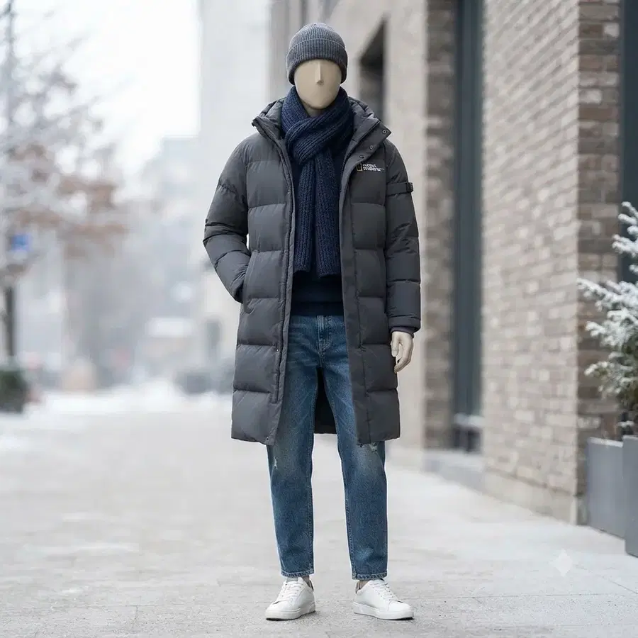 [내셔널지오그래픽] 카이만 덕다운 롱패딩 L (100) / 차콜 그레이 롱패딩 패딩점퍼 대장패딩