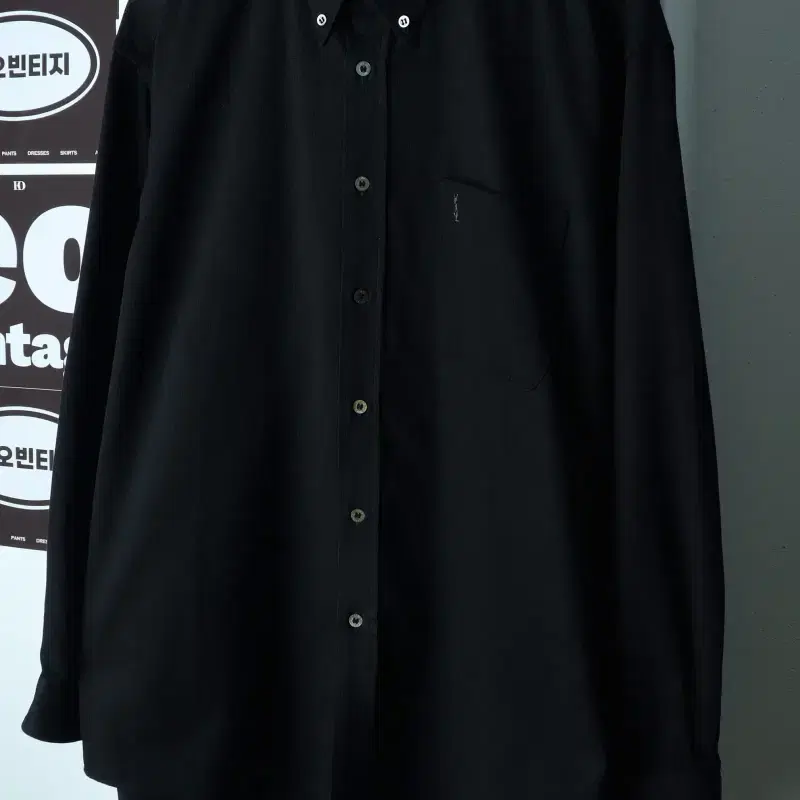 (2XL) 입생로랑 셔츠 남방 빅사이즈 골지 무지 블랙 놈코어-H40058