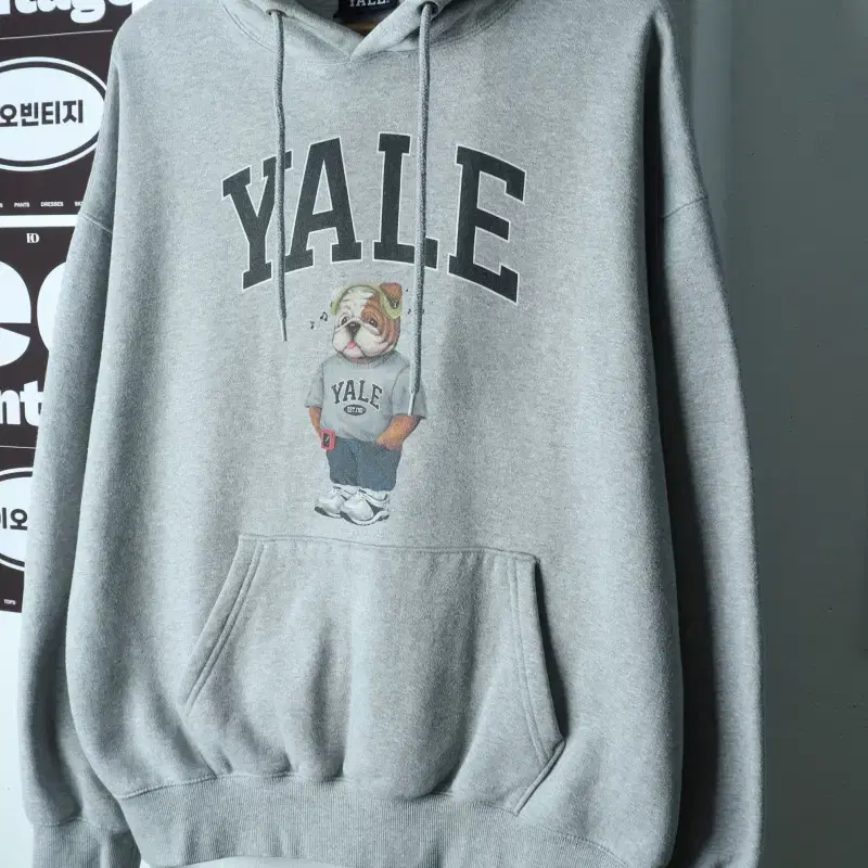 (M-XL) 예일 후드티셔츠 빅로고 그레이 기모 올드스쿨-H40068