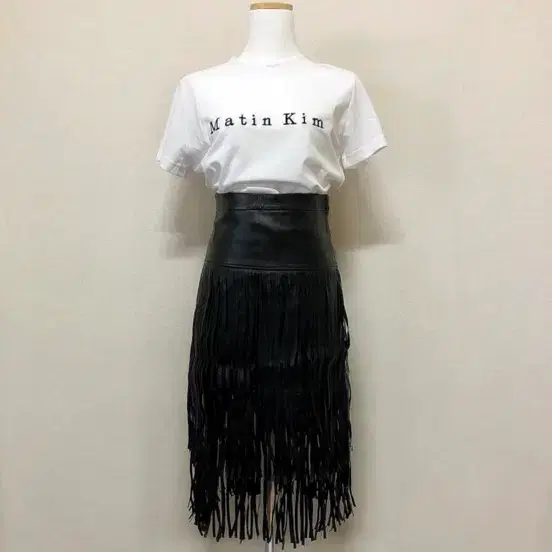 블랙 레더 프린지 스커트 (새것