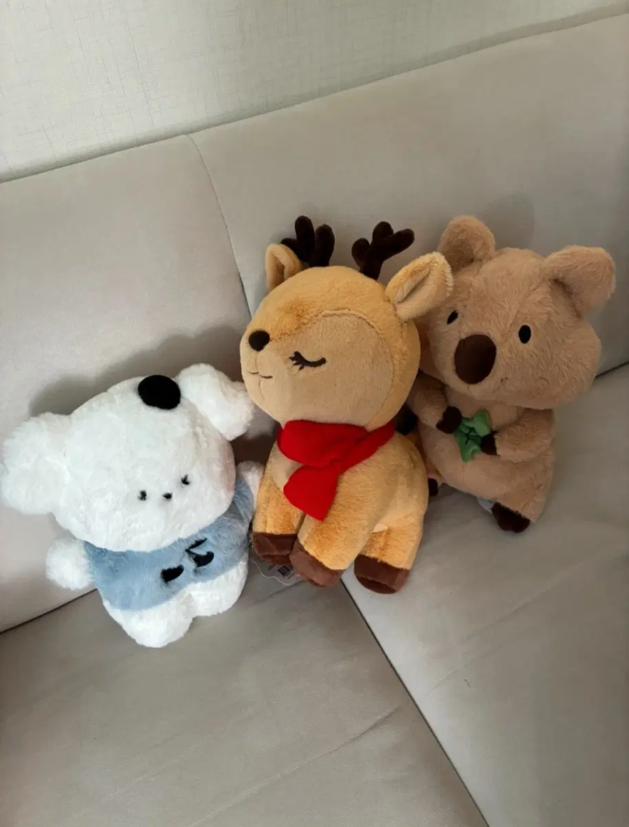 인형 4종 세트 (곰, 루돌프, 쿼카, 꽃게)