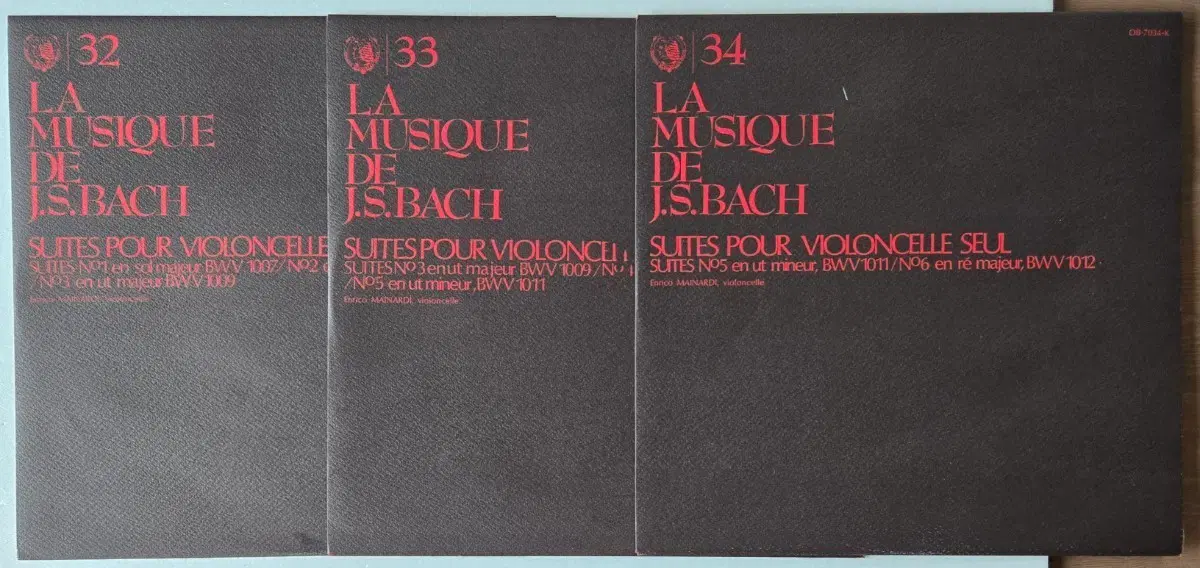 엔리코 마이나르디 - 바흐 무반주 첼로 모음곡 전곡 3LP (  일본 ERATO, EURODISK 라이센스 )